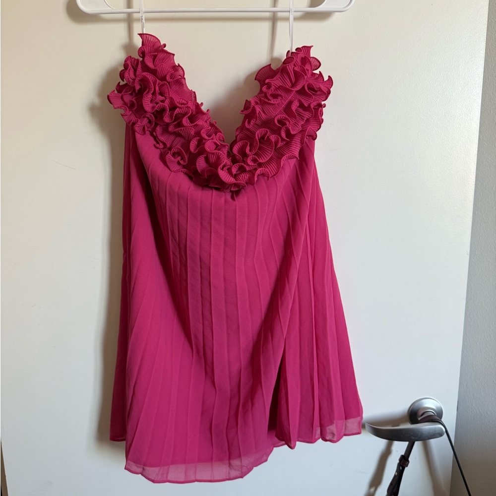 NWT Lulu's Vibrant Pink Ruffle mini dress